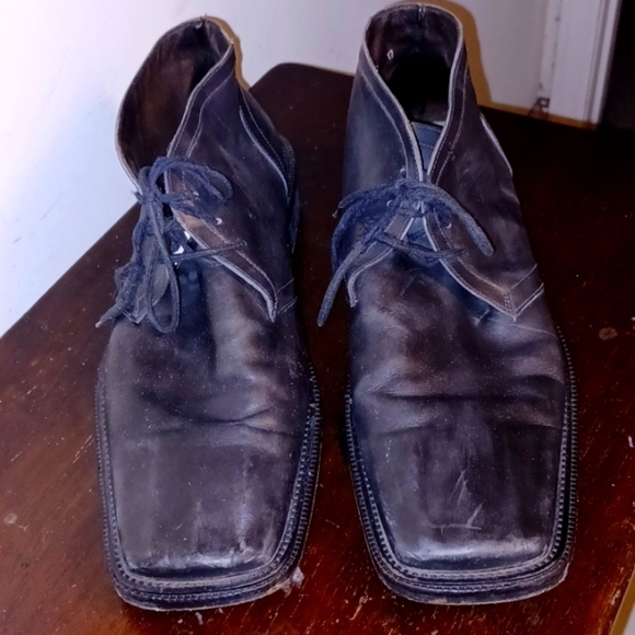 Italian Leather Black Square Toe Boots, 12 - Picture 6 of 7